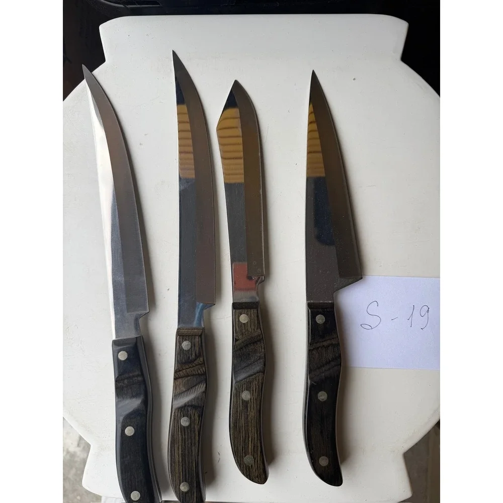 Vintage EKCO Arrowhead Knife Set 4 Piece Stainless Steel Wood Grain Handle USA